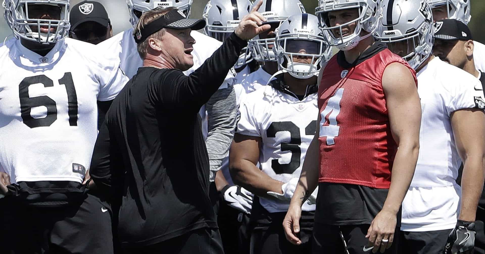 Oakland Raiders head coach Jon Gruden and Derek Carr