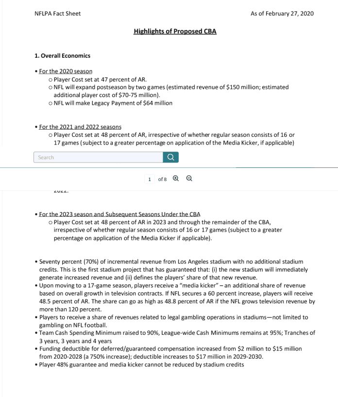 NFL CBA Fact Sheet