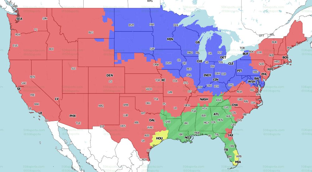 FOX early game NFL TV map for Week 9 2021