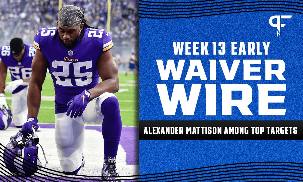 Week 13 Waiver Wire: Best pickups and targets for fantasy football include Alexander Mattison, Tevin Coleman, and Jamaal Williams