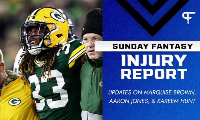 Sunday Week 12 Fantasy Injury Report: Marquise Brown, Aaron Jones, Kareem Hunt injury updates