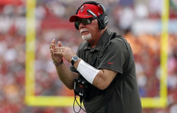 Bruce Arians calls a timeout in a 2021 NFL game