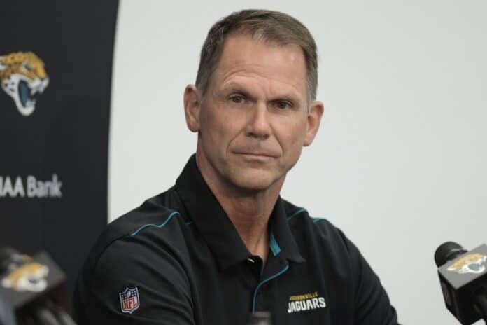 Jaguars GM Trent Baalke speaks at a press conference