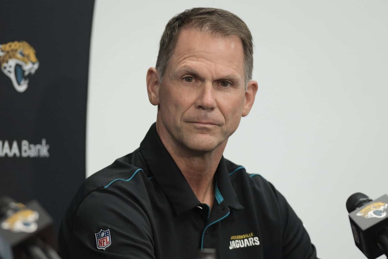 Jaguars GM Trent Baalke speaks at a press conference