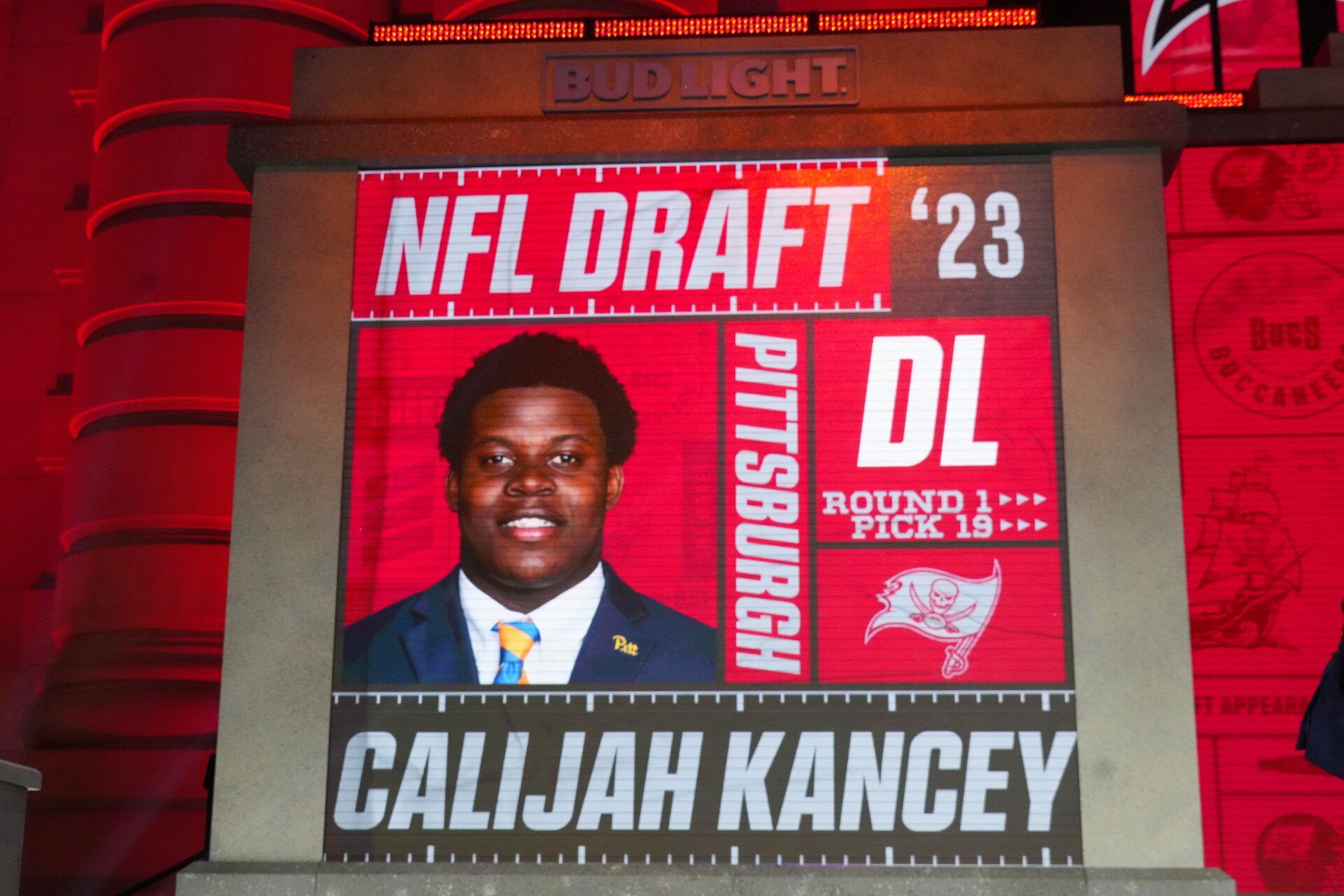 Calijah Kancey is selected by the Tampa Bay Buccaneers nineteenth overall in the first round of the 2023 NFL Draft at Union Station.