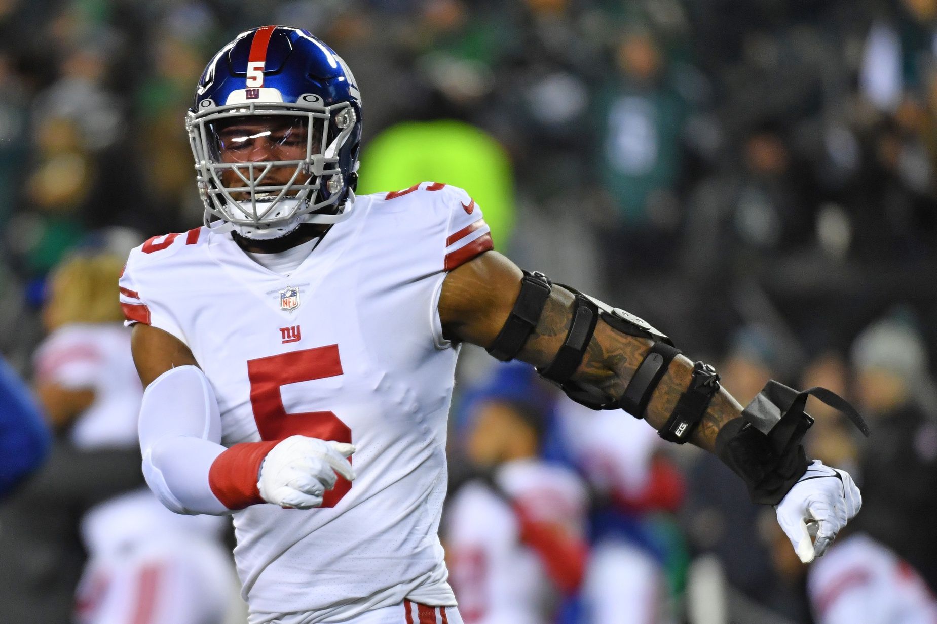 New York Giants pass rusher Kayvon Thibodeaux (5) during a game against the Philadelphia Eagles.