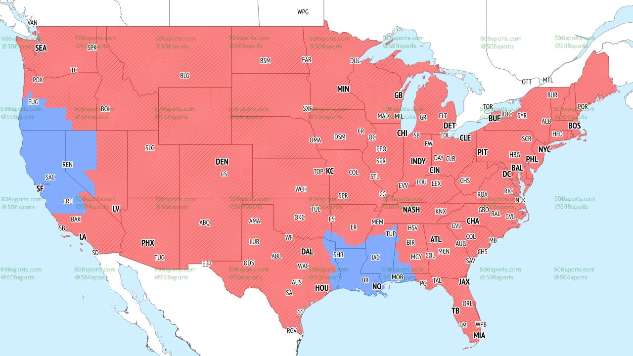 NFL coverage map showing which games will be shown on FOX's late window on Sunday in Week 12, 2022