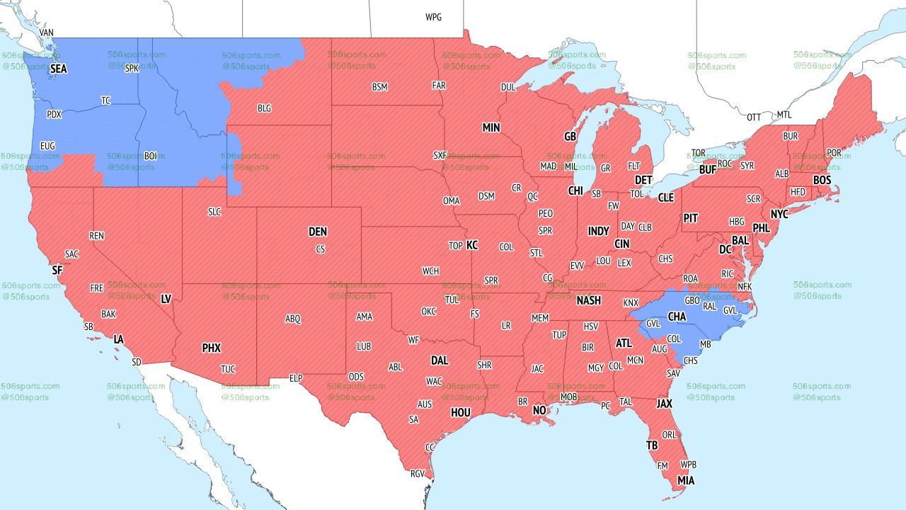 Colored coverage map of the FOX late-game coverage in Week 14.