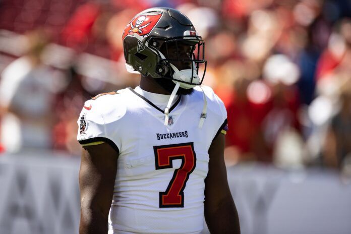 Leonard Fournette looks on before the game against the Falcons.