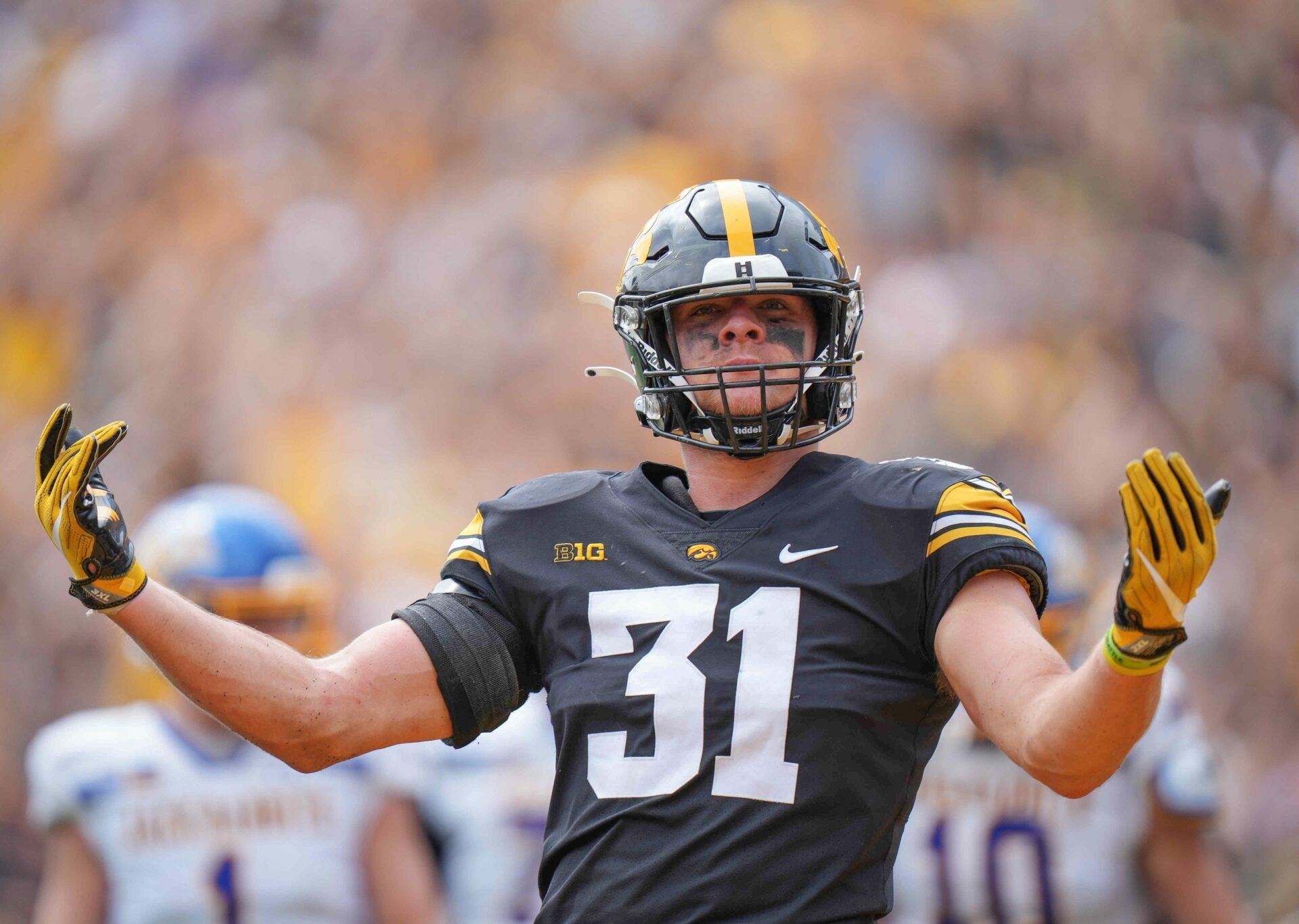 Jack Campbell celebrates after making a tackle.