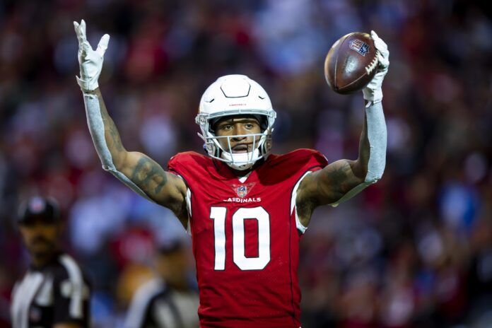 Arizona Cardinals wide receiver DeAndre Hopkins (10) celebrates after scoring a touchdown.