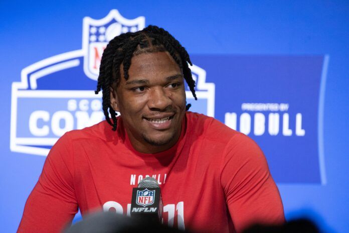 Florida QB Anthony Richardson speaking at the NFL Combine.