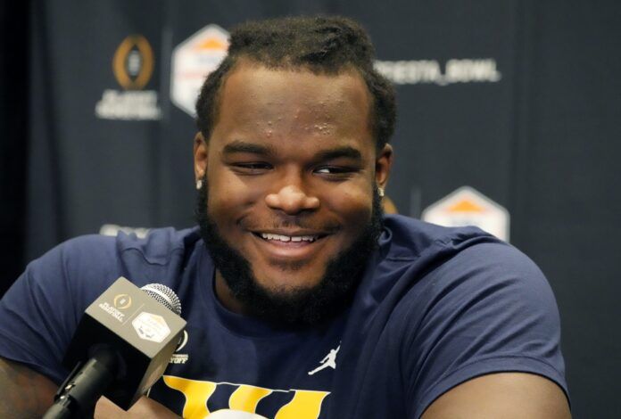 Michigan defensive lineman Mazi Smith speaks during the Fiesta Bowl media day.