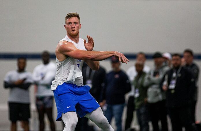 Kentucky quarterback Will Levis throws passes during a pro day workout.