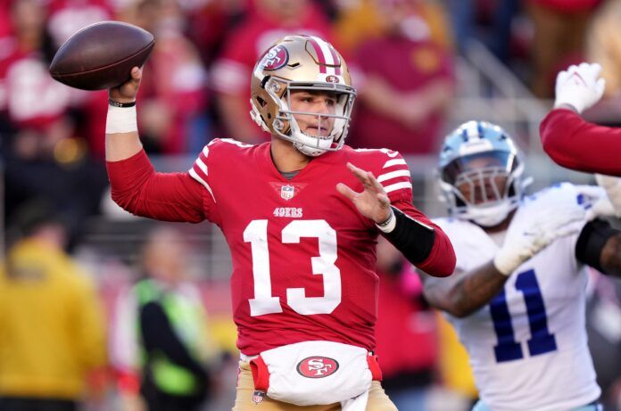 San Francisco 49ers QB Brock Purdy (13) throws a pass against the Dallas Cowboys.