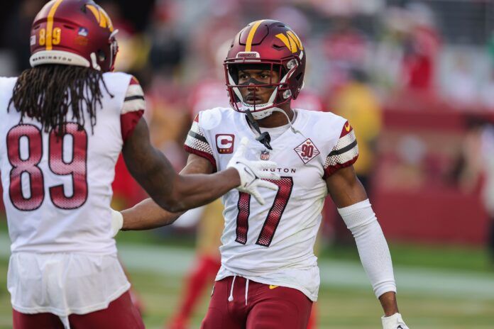 WR Terry McLaurin celebrates after scoring a touchdown.