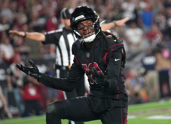 DeAndre Hopkins looks for a call from the referee against the New Orleans Saints.