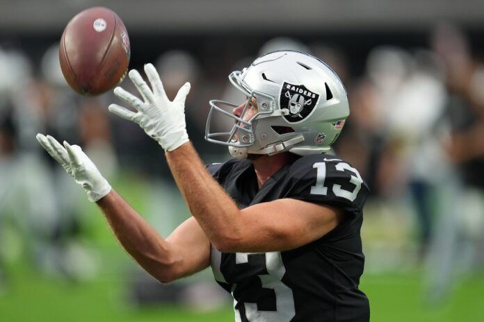 Hunter Renfrow warms up before a preseason game against the New England Patriots.