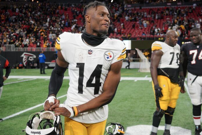 George Pickens celebrates after a victory against the Atlanta Falcons.