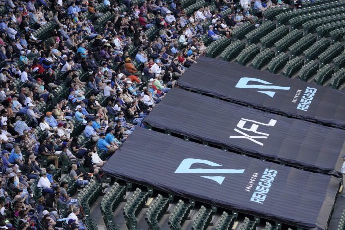 XFL fans in the stands during a game between the Arlington Renegades and the Orlando Guardians.