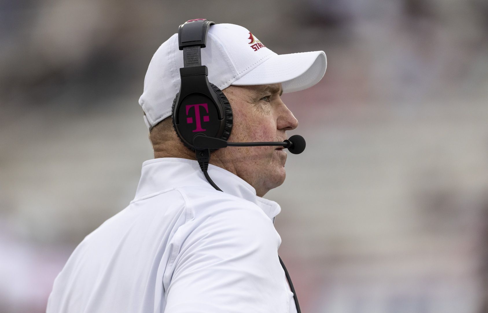 Skip Holtz looks on during the first half at Protective Stadium.