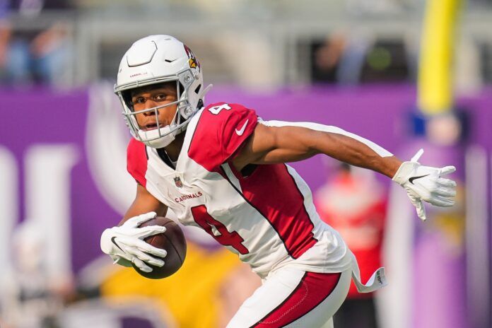 Rondale Moore runs with the ball against the Minnesota Vikings.