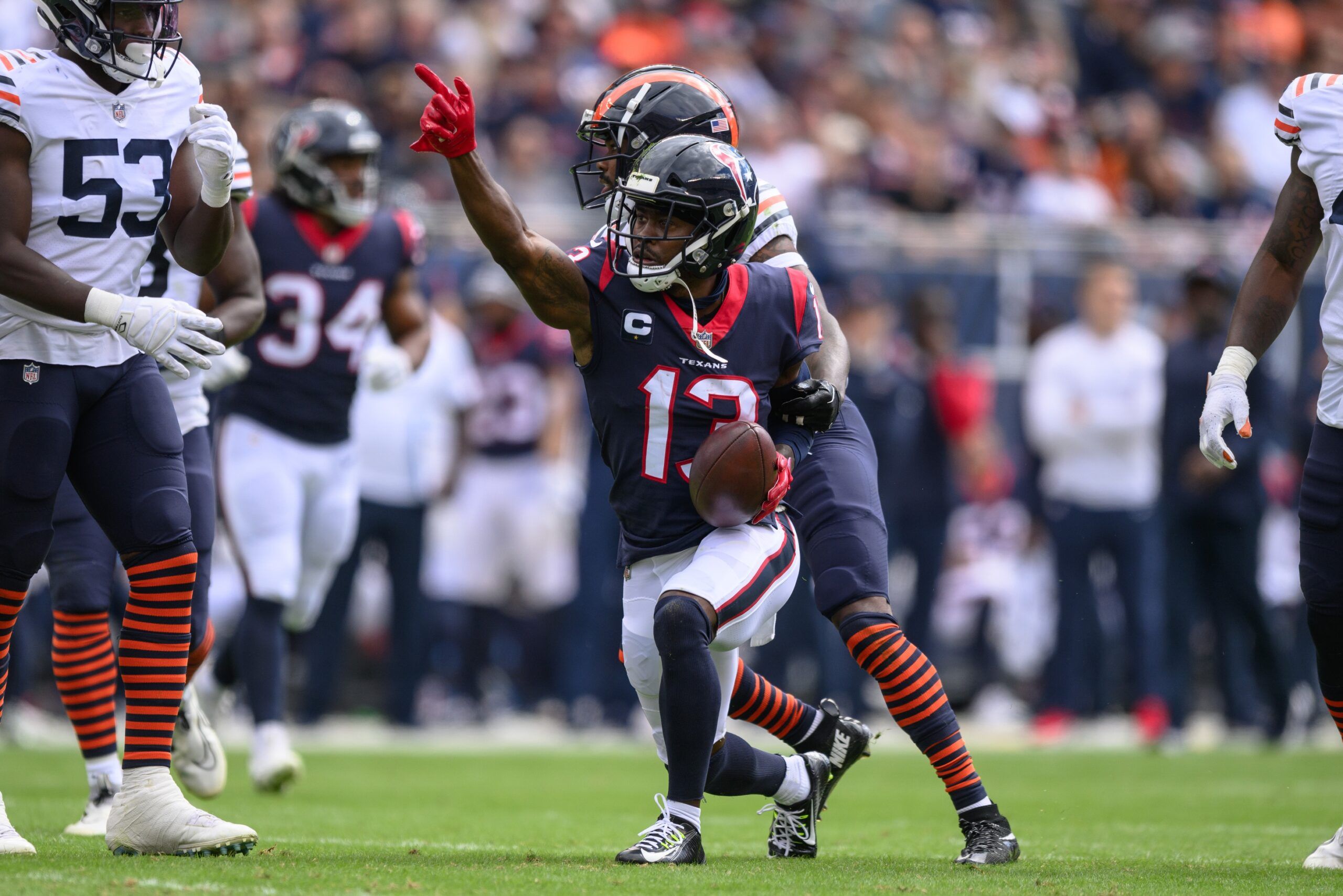 Wide receiver Brandin Cooks celebrates a first down.