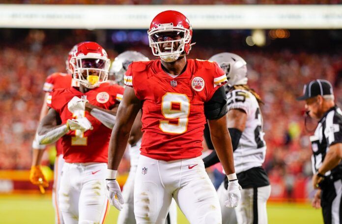 JuJu Smith-Schuster celebrates after a play during the second half against the Las Vegas Raiders.