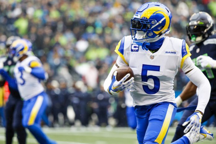 Los Angeles Rams CB Jalen Ramsey (5) returns an interception against Seattle.