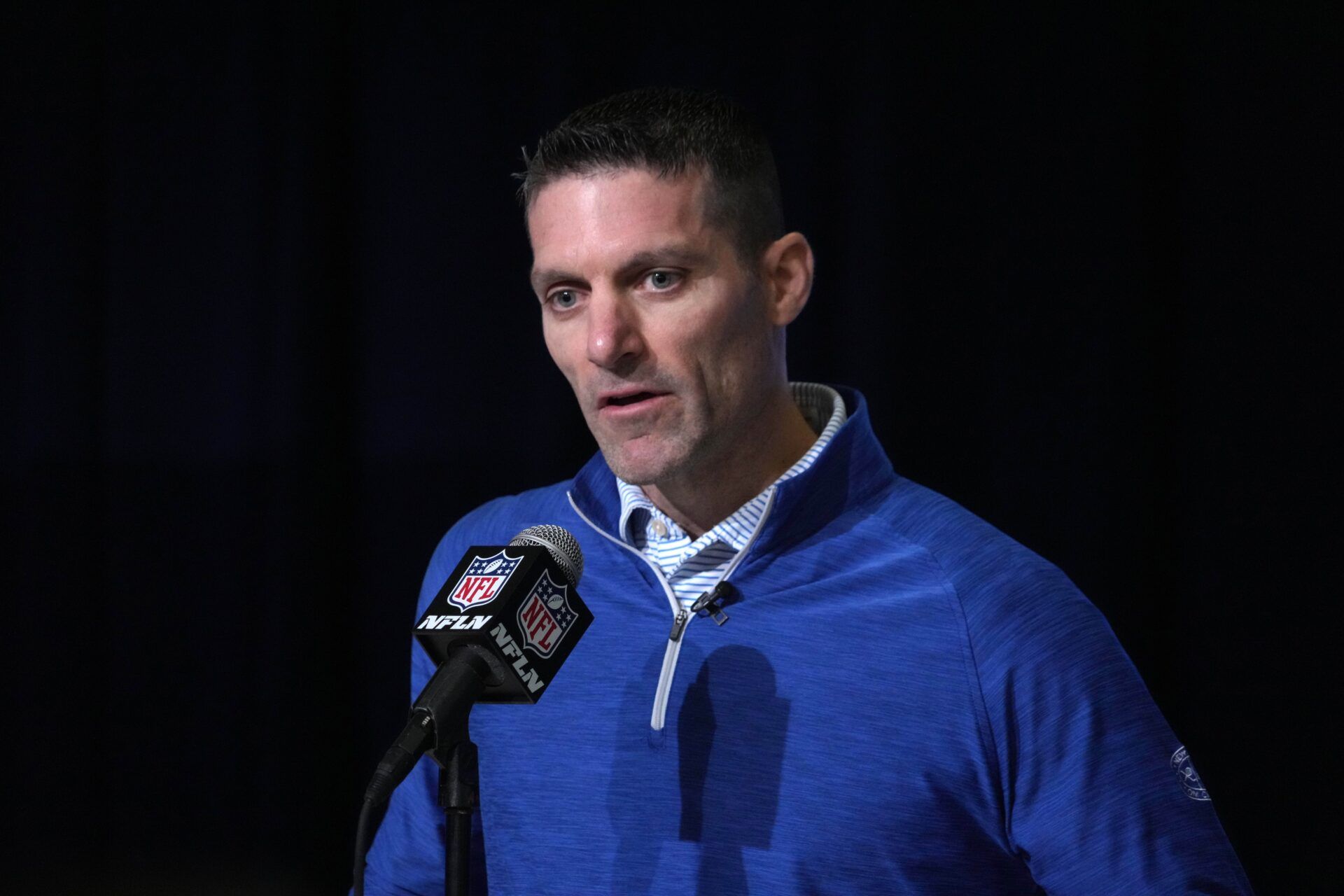 Houston Texans general manager Nick Caserio speaks at the NFL Combine.