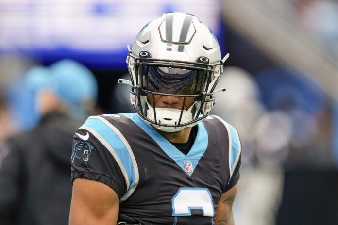 DJ Moore looks on during pregame warmups against the Denver Broncos.