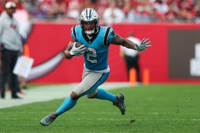 Carolina Panthers WR DJ Moore (2) runs after the catch against Tampa Bay.