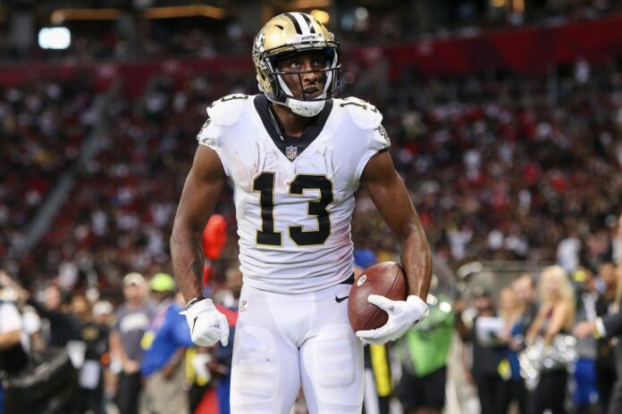 New Orleans Saints WR Michael Thomas (13) celebrates after a touchdown.