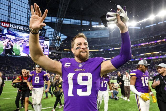 Adam Thielen celebrates the win against the Indianapolis Colts.