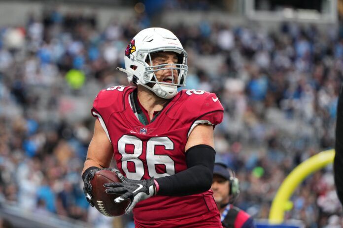 Zach Ertz reacts after scoring a touchdown.