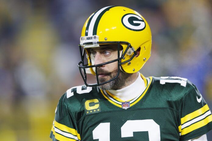 Green Bay Packers QB Aaron Rodgers (12) during warmups at Lambeau Field.