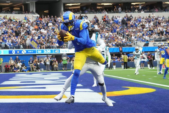 Los Angeles Rams WR Allen Robinson II catches a TD pass against the Carolina Panthers.