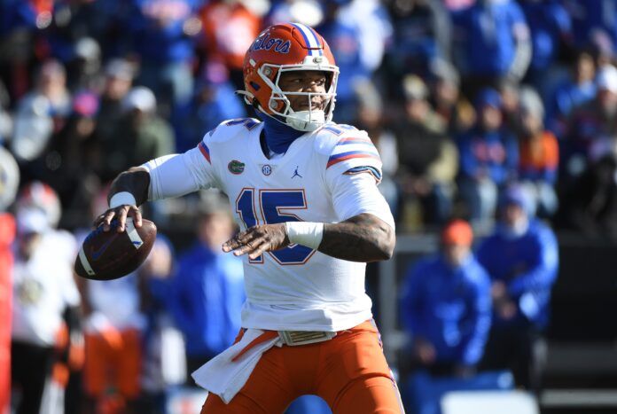 Anthony Richardson attempts a pass during the first half against the Vanderbilt Commodores.