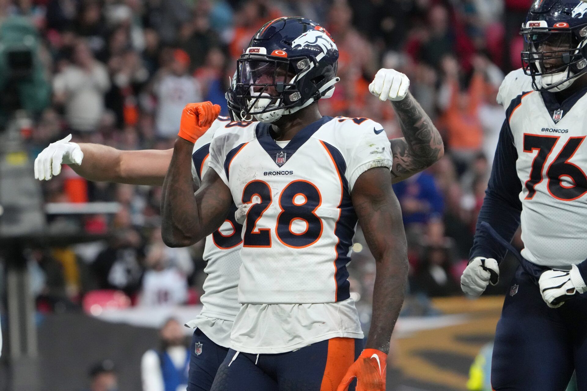 Latavius Murray celebrates after scoring a touchdown against the Jaguars.