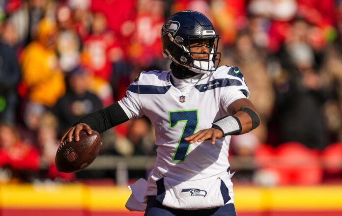 Seattle Seahawks quarterback Geno Smith (7) throws a pass during the first half against the Kansas City Chiefs at GEHA Field.