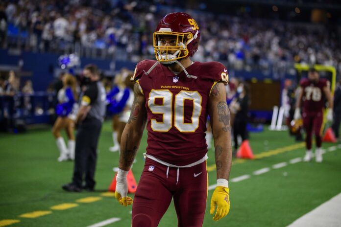 Washington DE Montez Sweat (90) after the game against the Dallas Cowboys.