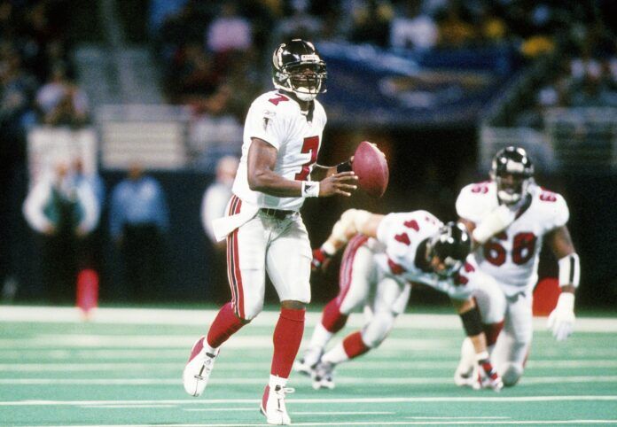 Atlanta Falcons quarterback Michael Vick (7) in action against the St. Louis Rams at the Edward Jones Dome.