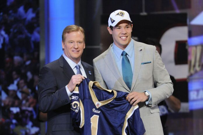 Roger Goodell introduces quarterback Sam Bradford (Oklahoma) as the number one overall pick to the St. Louis Rams.