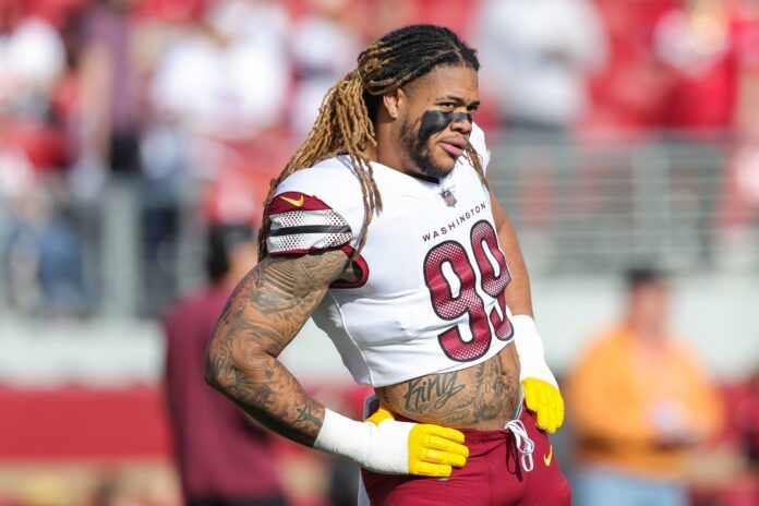 Chase Young (99) warms up before the game against the San Francisco 49ers at Levi's Stadium.