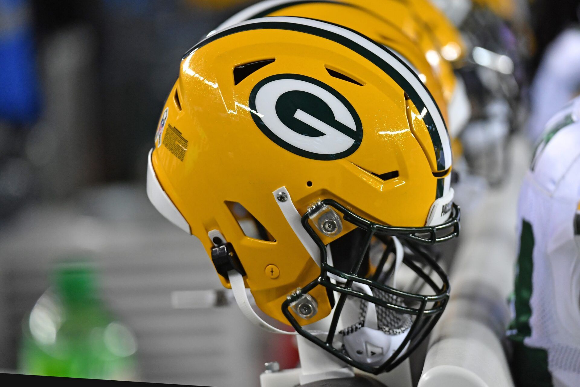 Green Bay Packers helmet on the bench against the Philadelphia Eagles.