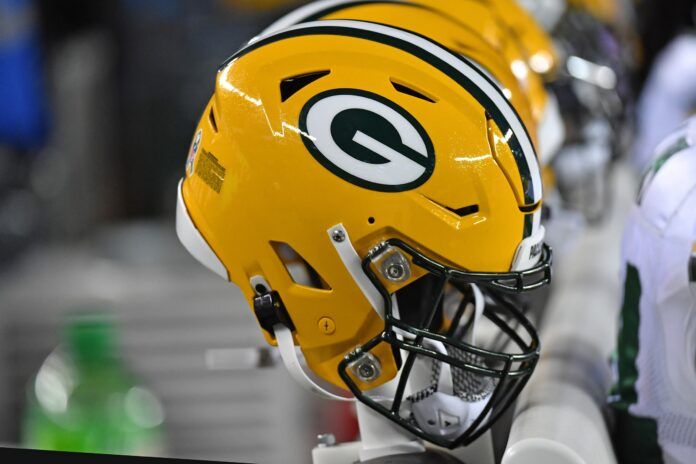 Green Bay Packers helmet on the bench against the Philadelphia Eagles.