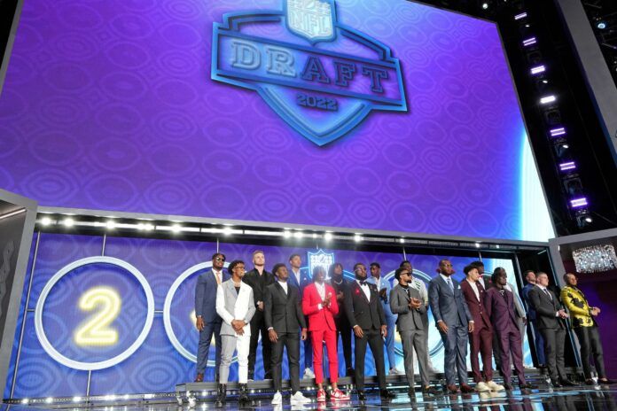 Draft prospects take the stage before the first round of the 2022 NFL Draft.