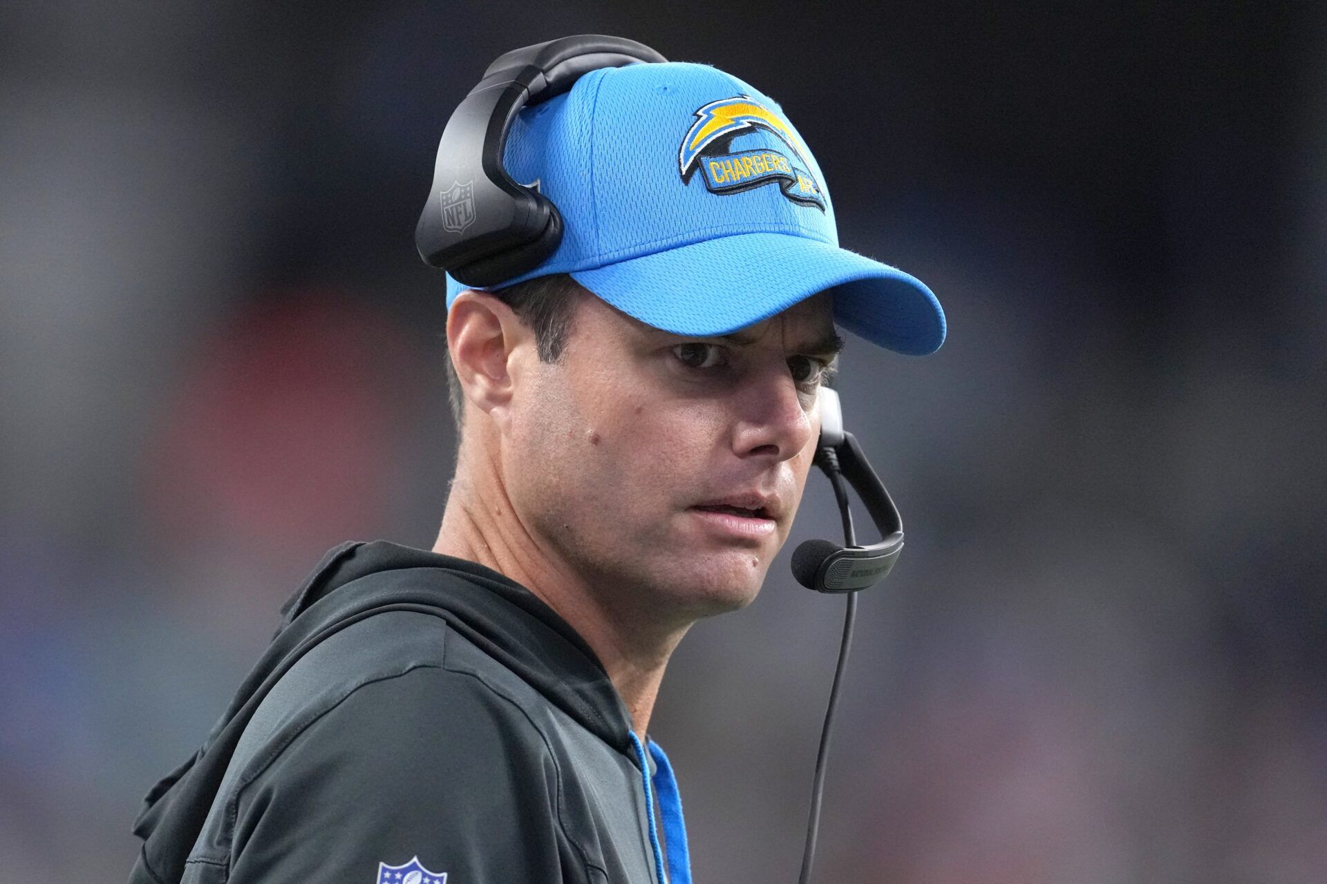 Los Angeles Chargers head coach Brandon Staley reacts during a game.