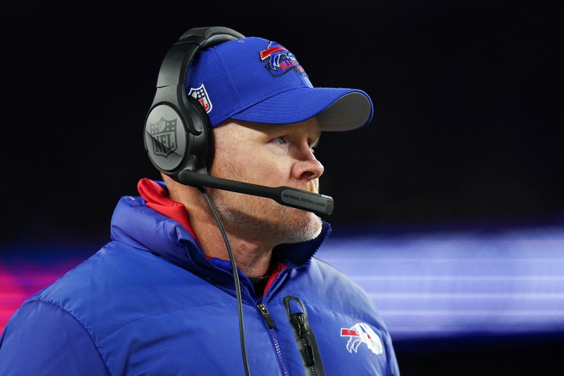 Sean McDermott watches from the sideline as they take on the New England Patriots.