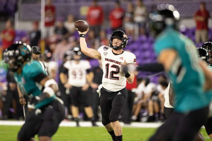 Northern Illinois Huskies quarterback Rocky Lombardi (12) throws the ball during the second half against the Coastal Carolina Chanticleers.